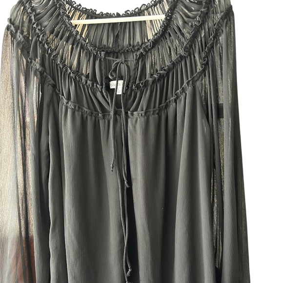 Ophelia Rose Tops - Black Sheer Sleeve Blouse Pheasant Boho Womens L